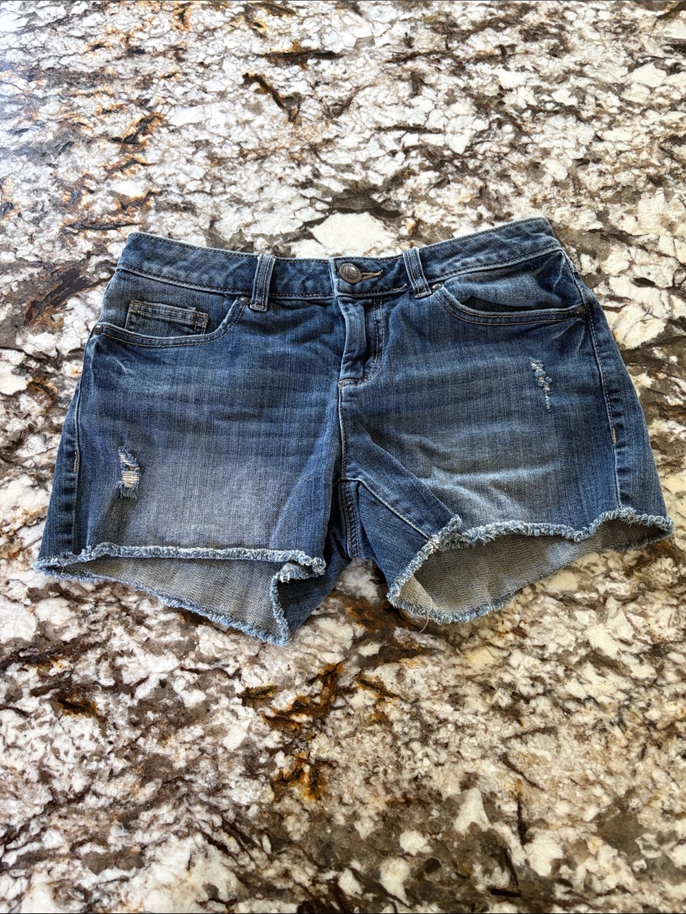 LC Lauren Conrad Washed Blue Distressed Denim Shorts